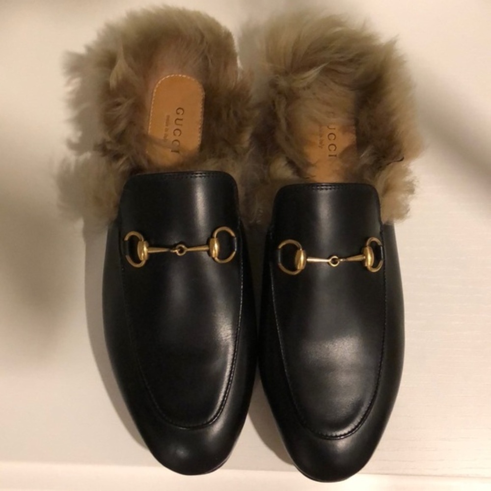 Gucci Black Princetown Fur Mules